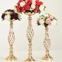 Suporte de velas de flores dourados, candelabros de casamento, decoração de mesa de chumbo, pilar de prateleira para festa