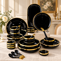 Service de table nordique en céramique à bordure dorée, vente en gros pour hôtel