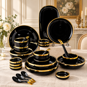Service de table nordique en céramique à bordure dorée, vente en gros pour hôtel - Product Image 1
