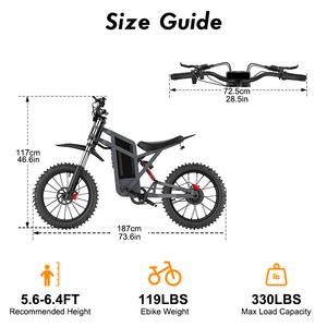 Moto tout-terrain électrique QMWHEEL GT3000 52V 27AH 1500W pour adultes, pneus larges 19*2.76'', tout-terrain, hors route, VTT électrique - Product Image 4