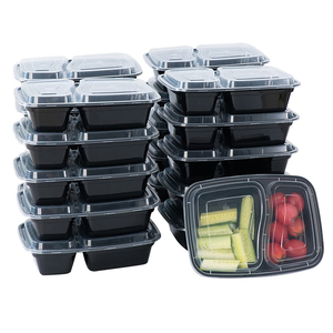 Custom Takeaway Microwavable Plastic Disposable 2 Compartment Bento Lunch Box Food Container
