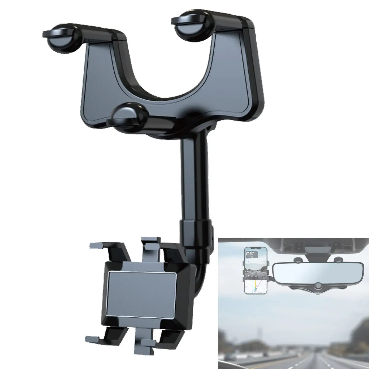 Amazon Hot 360 Rotatable Retractable Car Rearview Mirror Bracket Multifunctional Adjustable Phone Holder GPS Phone Mount Holder