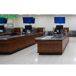Comptoir de caisse moderne pour supermarché, table de paiement en bois grainé pour magasin - Product Image 5
