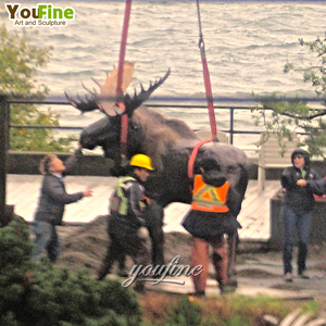 Grande statue de fauve en bronze, sculpture animale d'extérieur, patinée, avec bois de cerf, décoration de jardin - Product Image 3