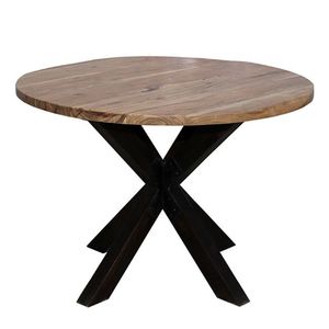 <b>Rustic</b> Round Wooden <b>Dining</b> <b>Table</b> With X-Shaped Dark <b>Wood</b> Legs Modern Design For Home Furniture Stable Structure 4 Seater - Product Image 4