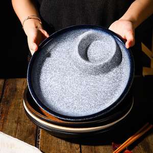 Assiette à compartiments en céramique émaillée de style japonais, 10 pouces, en porcelaine, ronde, pour raviolis et sushis, pour restaurant - Product Image 1