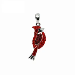 Handcrafted Jewelry 925 Sterling Silver Red Zircon Animal Cardinal Bird Necklace Pendant