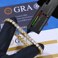 Bracelet Tennis Plaqué Or 18K GRA Moissanite Couleur D VVS1 Testé au Diamant Iced Out Hip Hop pour Hommes et Femmes