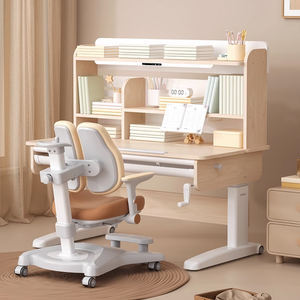 Hoge Kwaliteit Kinderen Leren Bureau Hoogte Verstelbare Huis Meubilair Houten Ergonomische Kinderen Studie Tafel En Stoel Met Boekenplank - Product Image 5