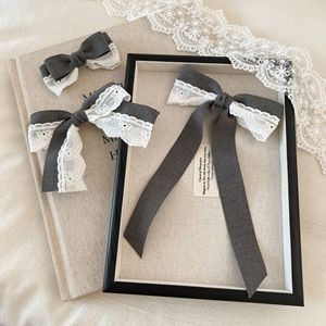 Jepit Rambut Daou Texture Gray Series Grey Lace Patchwork Bow, Jepit Rambut Model Pita Mengalir Elegan untuk Gaya Rambut Setengah Sanggul, Cocok untuk Pelajar - Product Image 1