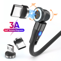 Penjualan Terbaik 7-Pin pengisian cepat 540 derajat Tipe C Data seluler USB 3-in-1 kabel putar magnetik jalinan nilon telepon mikro