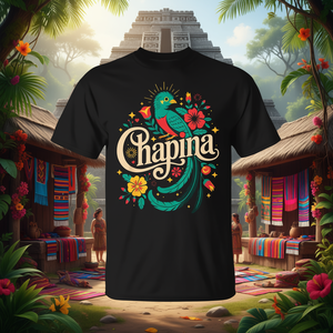 T-shirt Chapina Guatemalan Pride con design Quetzal Bird, stampa serigrafica, girocollo, manica corta, unisex, per adulti - Product Image 3