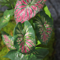 Spray de feuilles de caladium artificielles 44 cm, vert et violet, tige de feuillage tropical artificiel pour la décoration de la maison, du jardin et des mariages