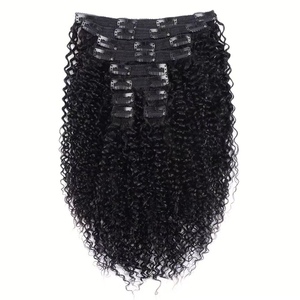 Extensions de cheveux bouclés crépus à clipser, fournisseur de cheveux humains afro crépus bouclés 3C 4A pour femmes, 120g/set, pour <span class=keywords><strong>tête</strong></span> entière - Product Image 2