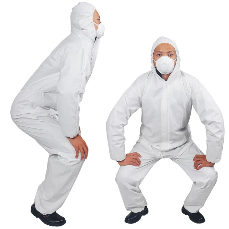 Ekli kaput, elastik bilek ve ayak bileği tek kullanımlık çalışma takım elbise ile tam koruma PPE turuncu SMS tulum