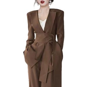 Set di cappotti da ufficio da donna alla moda abiti Slim Fit a maniche lunghe da donna formale <span class=keywords><strong>blazer</strong></span> marroni per ragazze adolescenti e donne - Product Image 5