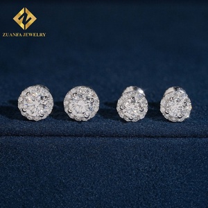 Iced Out Round Halo Diamond Stud <b>Earrings</b> Lab Grown Diamond 925 Sterling <b>Silver</b> Screw Back <b>Wedding</b> Jewelry For Women - Product Image 4