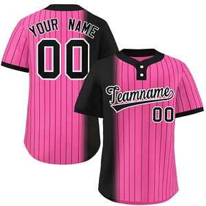 Maillot de softball personnalisé noir et rose à rayures dégradées, authentique, à deux boutons - Product Image 1
