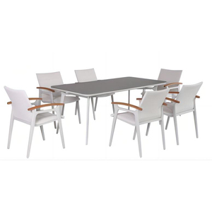 Juego de mesa de comedor de ratán para jardín al aire libre de lujo cómodo moderno para 6 personas con sillas económicas - Product Image 4