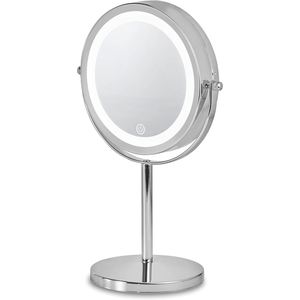 European Double Sided Zinc Alloy Round Cosmetic Desktop Dressing <b>Mirror</b> with <b>LED</b> Lighting Mobile Charging HD Image - Product Image 1