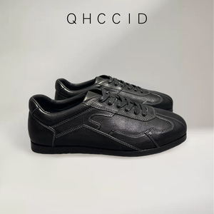 Chaussures décontractées pour hommes en cuir véritable noir à bout rond, lacées, respirantes, avec semelle extérieure en caoutchouc, pour toutes les saisons - Product Image 3