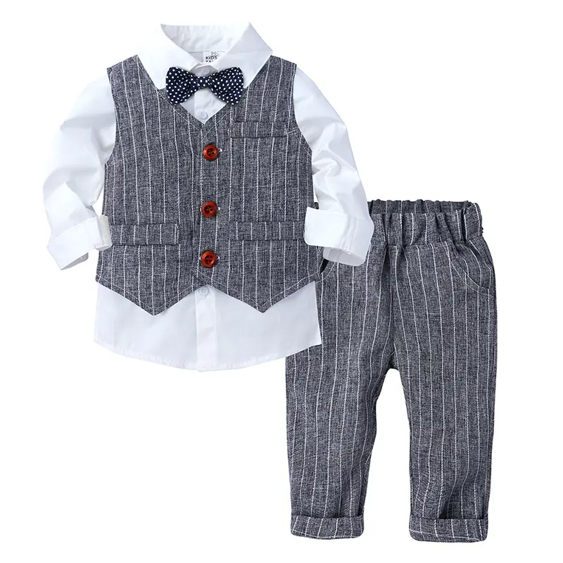 Baby Boys Gentle Suit with Vest Shirt Pants Cloth Birthday Clothing Sets LongSleeve Bow Tie British style Party Costume