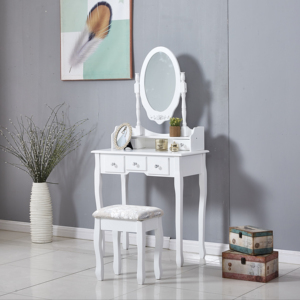 Mesa <span class=keywords><strong>de</strong></span> Maquillaje <span class=keywords><strong>de</strong></span> Madera 2 en 1 con Taburete, Cajón con Luz, <span class=keywords><strong>Espejo</strong></span> Iluminado y Característica Desmontable, Mueble Blanco para Dormitorio - Product Image 1