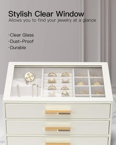 Organizador de Joyas Rectangular de Lujo con Cierre de Cuero, Grabado Cuadrado, 3 Capas, Ventana Abatible y 3 Cajones, Gran Capacidad, ¡Venta Caliente! - Product Image 3