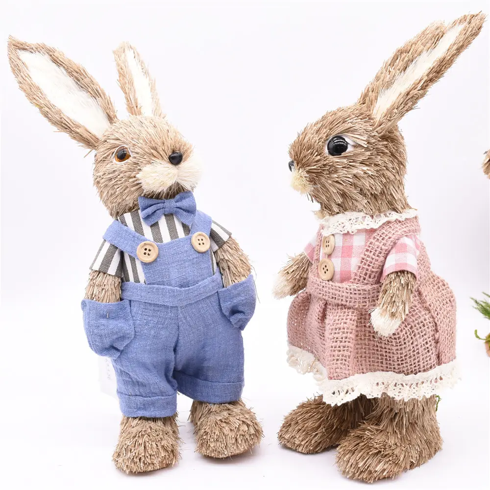 Hot Sales Lovely Home Table Handmade Straw Bunny Craft Easter Decoration