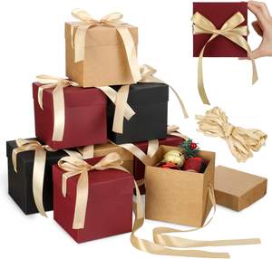 Cajas de Regalo Cuadradas Pequeñas <span class=keywords><strong>para</strong></span> <span class=keywords><strong>Navidad</strong></span> con Tapas y Cinta Dorada, Cajas de Regalo Kraft Rojas, Marrones y Negras <span class=keywords><strong>para</strong></span> Fiestas y Propuestas - Product Image 2