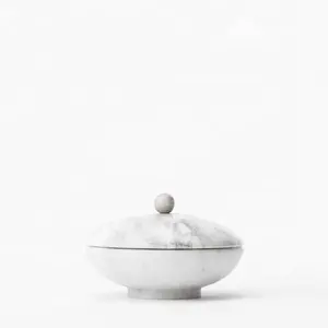 Marble Lidded Oval Marble Bowl With Stone Cover Home Decor Storage Pot Top With Round Handle