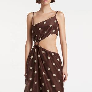 <span class=keywords><strong>2023</strong></span> <span class=keywords><strong>printemps</strong></span> et été soie et coton élégant femmes nouvelle mode impression haut jarretelle Peplum découpé Maxi robes costume - Product Image 4