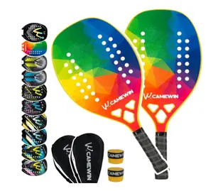 CAMEWIN Hot Sales High Quality Sand Grit Summer Holiday Series The Best Full Carbon Fiber Beach Tennis Racket Paddle.
