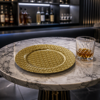 Assiette décorative en verre de 13 pouces, sans plomb, ambrée, à motif diamant en relief, pour mariage, vente en gros