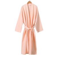 Robe de chambre élégante et luxueuse pour femme, 100 % coton, thermique, unie, à manches longues, longueur genou, douce, décontractée, pour la piscine