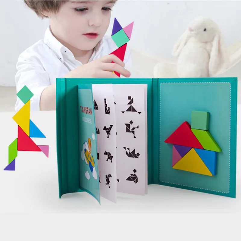 ไม้แม่เหล็ก3D ปริศนาจิ๊กซอว์ Tangram เกม Montessori การศึกษาของเล่นปริศนาแม่เหล็กของเล่นเด็ก