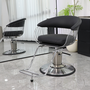 Modern Barber Chair Faux Leather Seat Stainless Steel <b>Frame</b> Hydraulic Height Adjustable <b>Round</b> Base Salon Furniture - Product Image 2