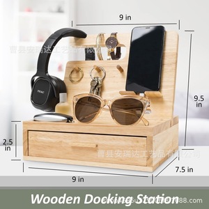 Wooden <b>Storage</b> Rack Desktop Phone Holder Key Glasses Watch Organizer <b>With</b> Drawer For Bedside Office Kitchen <b>Dressing</b> <b>Table</b> - Product Image 5