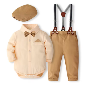 Nouveaux ensembles de vêtements pour bébé garçon, tenues de baptême pour nourrissons, combinaisons de baptême pour garçon, 0-24 mois, barboteuse blanche, nœud papillon, <span class=keywords><strong>pantalon</strong></span> à bretelles - Product Image 5