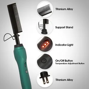 Hot Selling High Temperature Hair Straightener Comb Heat Pressing Brush Electric Copper Hot Comb For Wigs Curling Straightening