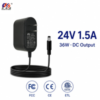 Adaptateur secteur AC/DC 24V 1,5A 36W 1500mA, adaptateur mural personnalisé, alimentation AC/DC ignifuge pour PC avec certificat ETL CE FCC