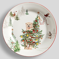 Assiette de Noël en céramique, motif animaux sauvages et sapins, en porcelaine, pour la table, la maison, les fêtes et les services de table.