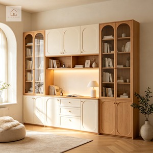 Ensemble de bibliothèques sur mesure XINGRUO style <span class=keywords><strong>provincial</strong></span> français, blanc crème, intégré, pour projets de résidences haut de gamme - Product Image 1