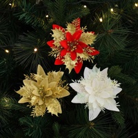 Bunga Poinsettia Imitasi Berlapis Emas Plastik untuk Dekorasi Pohon Natal, Suasana Natal - Grosir