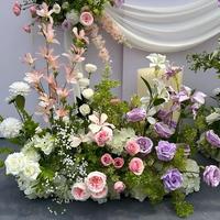 Guirlande florale artificielle rose et violette style forêt, boule de fleurs, chemin de table pour mariage, arrangement floral pour décoration d'allée de fête