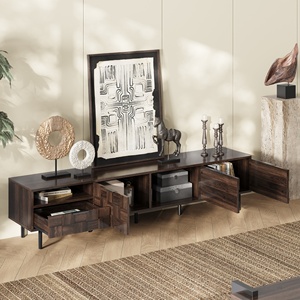 Meuble TV en bois de style Mid-Century Modern avec étagères réglables et armoires de rangement pour téléviseurs de 65 pouces et plus, meubles de salon - Product Image 4