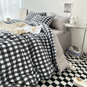 3pcs Classic <span class=keywords><strong>Noir</strong></span> <span class=keywords><strong>et</strong></span> <span class=keywords><strong>Blanc</strong></span> Plaid Striped Cover Set Soft Washed Cotton Quilt Cover Adult Children Bedroom Bedroom Bedding Set - Product Image 3