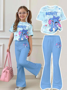 Ensemble T-shirt et <span class=keywords><strong>pantalon</strong></span> évasé décontracté personnalisé pour filles, motif imprimé dessin animé et lettres, taille 2T 3T pour enfants de <span class=keywords><strong>10</strong></span> <span class=keywords><strong>ans</strong></span>, collection automne - Product Image 2