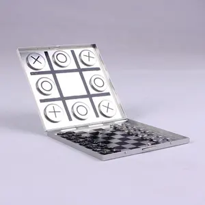 2 in 1 Magnetic Traveling chess Mini Metal Tic Tac Toe and Chess with Aluminum Carrying Case