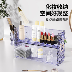 Acrylic Cosmetic Storage Rack Double Layer Transparent <b>Shelf</b> For Makeup Skincare Organizer With <b>Hooks</b> And Compartments - Product Image 4
